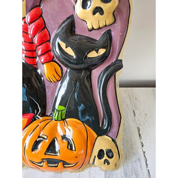 Vintage witch celluloid plastic Halloween hanging lawn window cauldron skulls ca - Picture 4 of 13